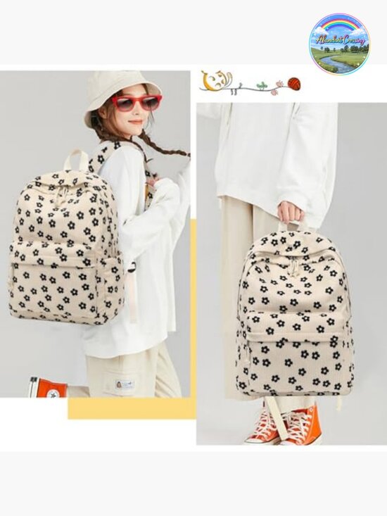 Corduroy School Backpack for Teen Girls Laptop Bag Daypack main image 7